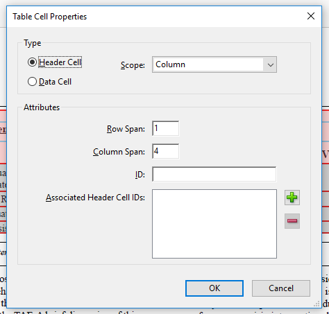 Table cell properties dialog box