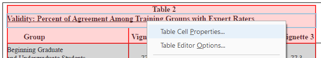Table cell properties