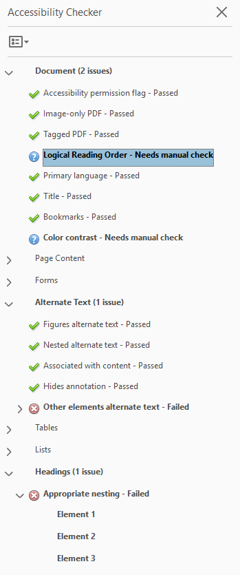 Acrobat accessibility automated checker report