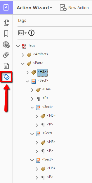 Acrobat tags pane