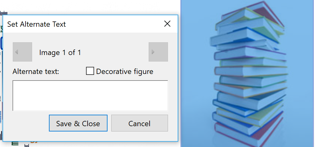Action wizard alt text dialog box