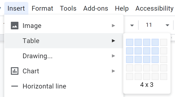 From the main navigation, go to the Insert tab and choose Table