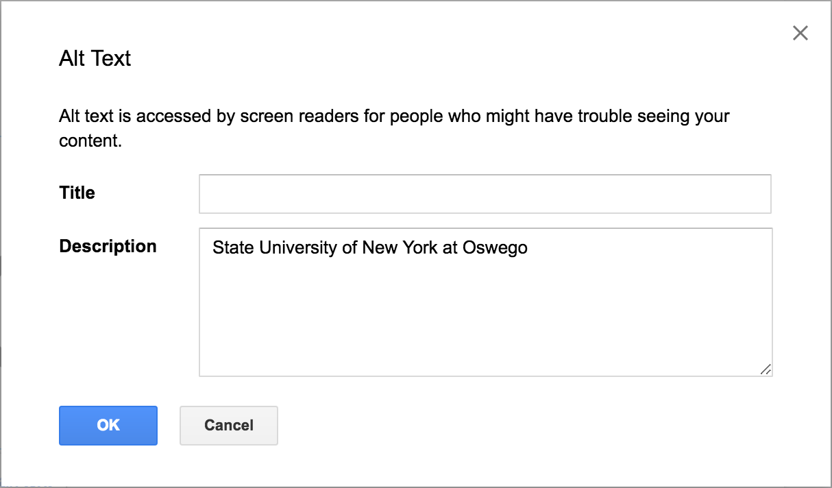 The Alt Text dialog box