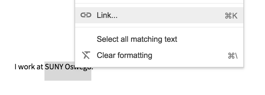 Right click on text top open the options menu and choose Link