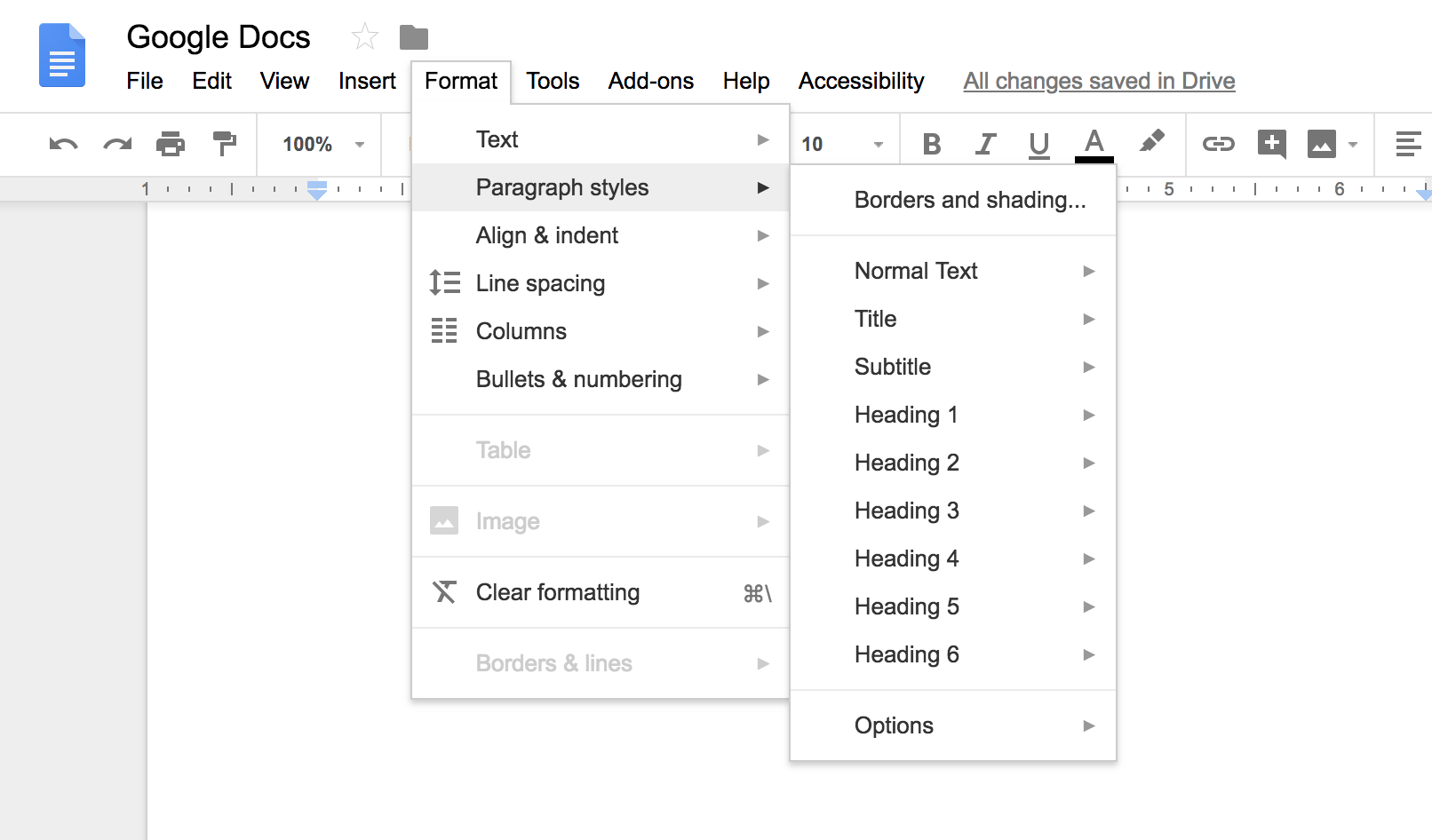 From the main navigation, go to the Format tab to find Paragraph Styles