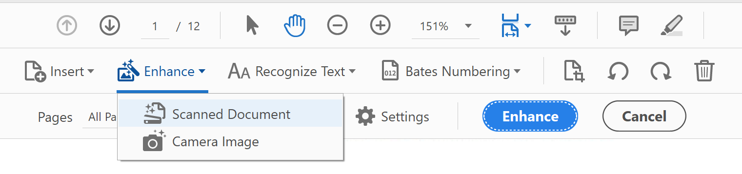 Enhance Scans menu ribbon