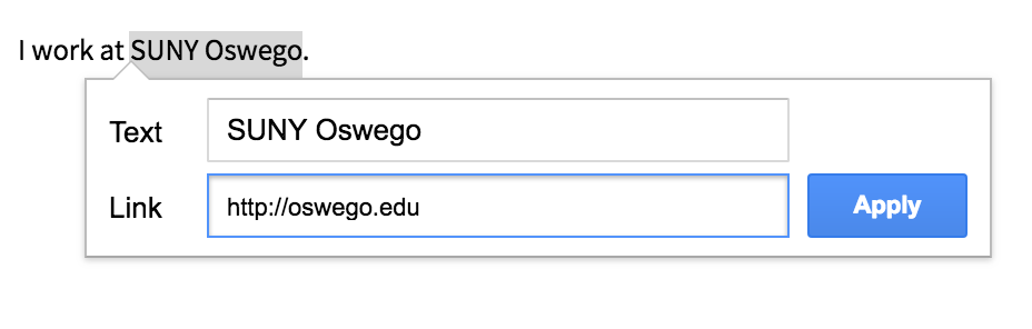 enter the link in the dialog box