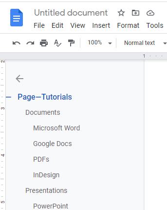 The open outline view