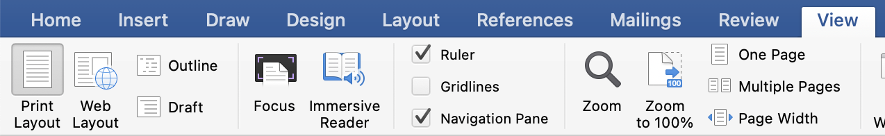 The navigation pane check box