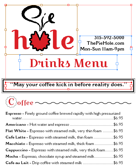 A menu with pieces of content highlighted