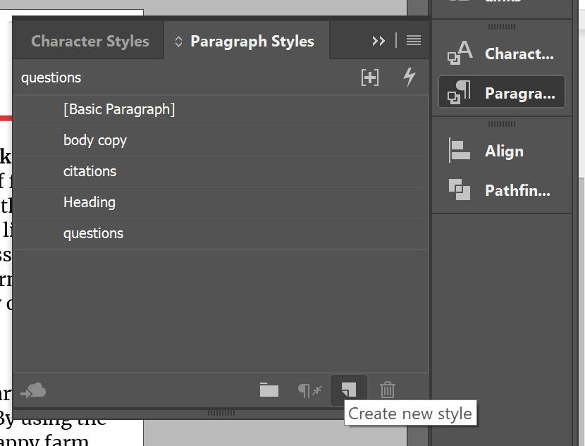 Creating a new paragraph style