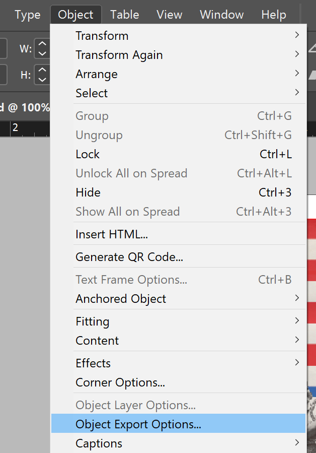 Choose Object from the main menu, then Object export options