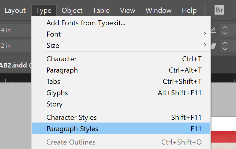 Choose Type from the main menu, then Paragraph styles