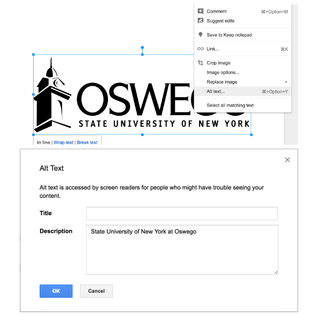 The Alt Text dialog box