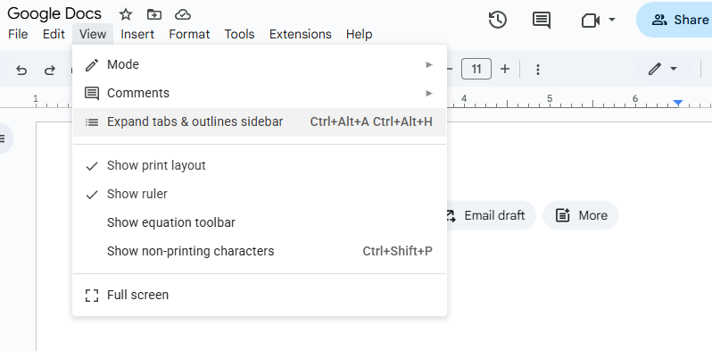 Highlighted option on View menu, three down