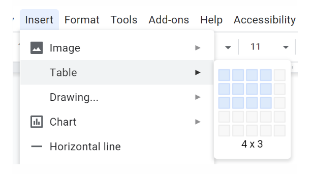 From the main navigation, go to the Insert tab and choose Table