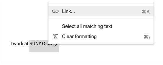 Right click on text top open the options menu and choose Link
