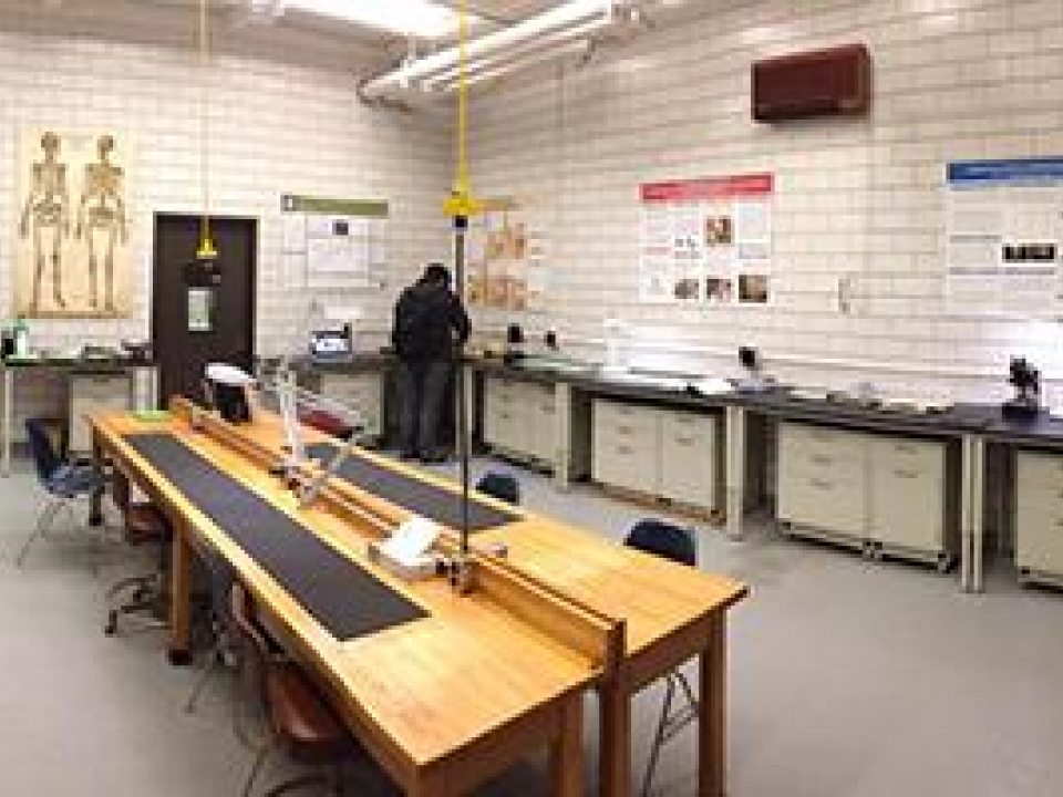 Full view of the Forensic Anthropology lab with workbenches and equipment