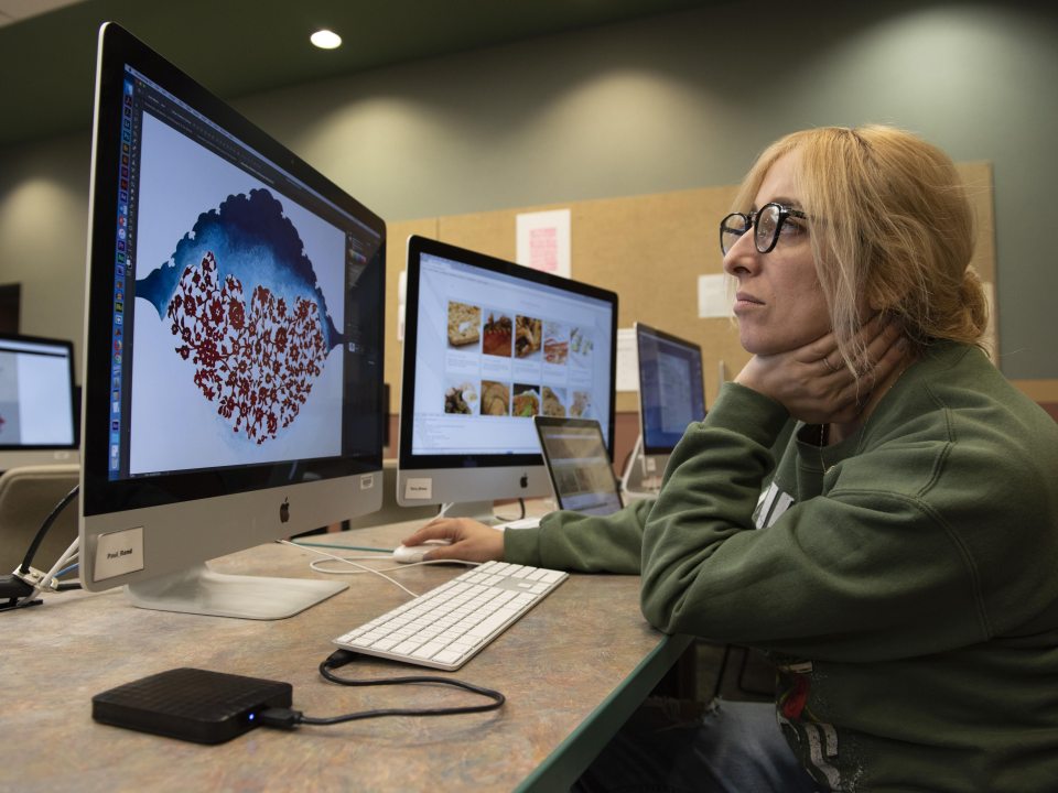 A student working in the Art computer lab