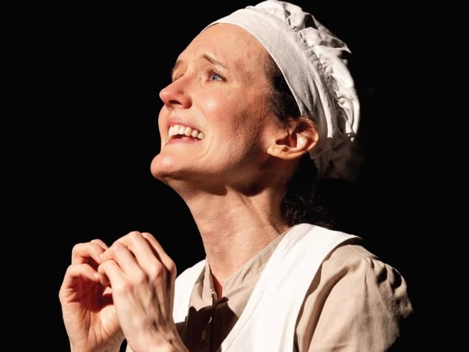 A close-up of actress Erin Layton performing a scene in Magdalen. 