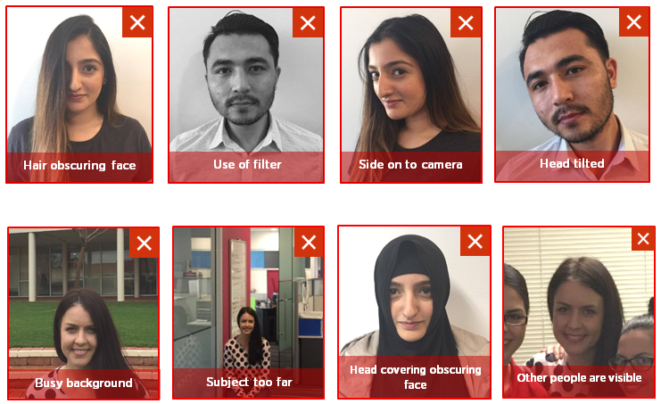 Example of unacceptable ID photos