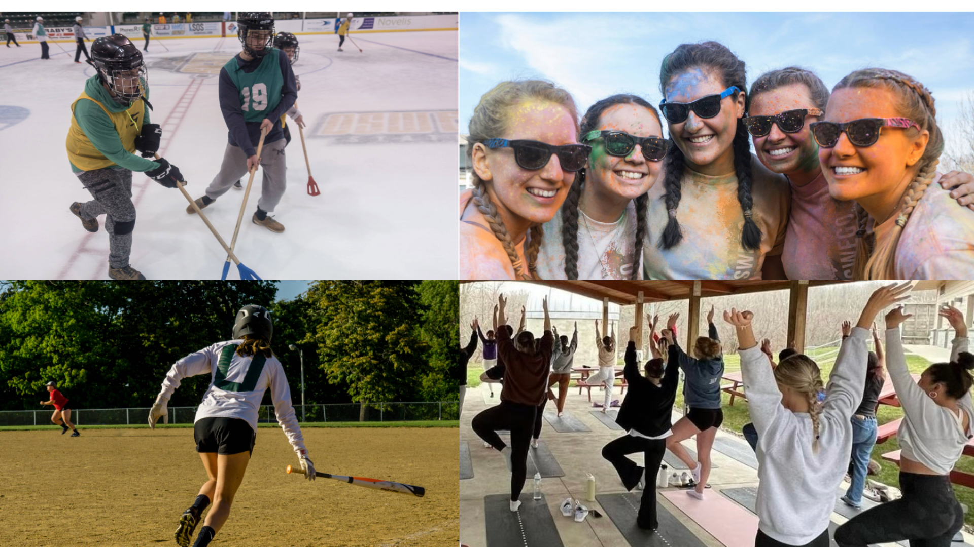 broomball, color run, softball, yoga