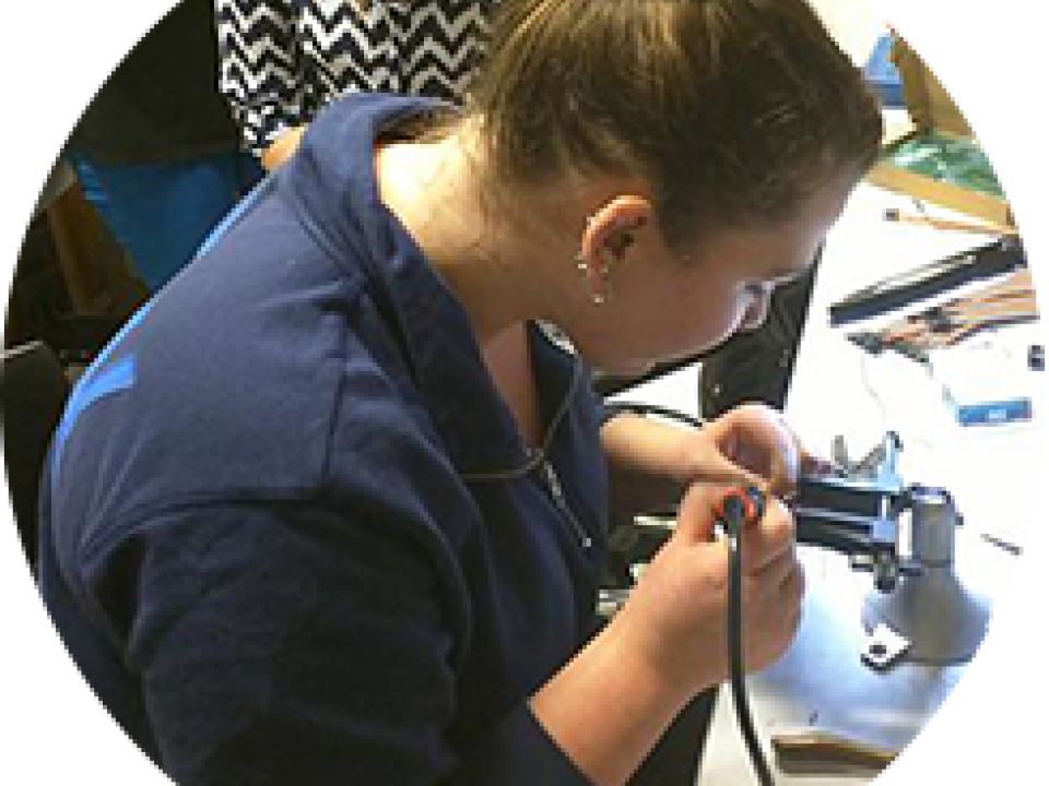 Female student working on app