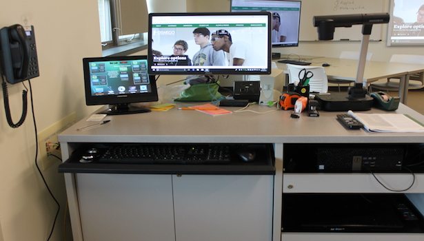 The podium technology in this classroom