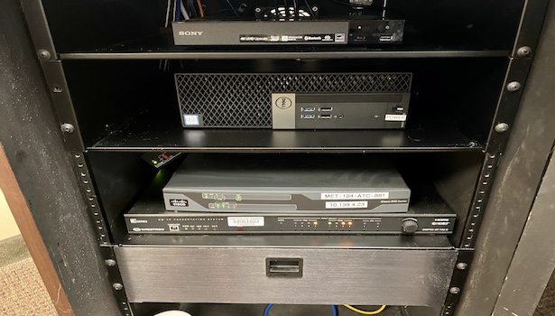 Photo of the technology in the classroom, including PC and Blu Ray player.