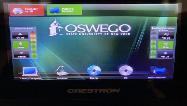 Photo of the touchpanel located on the rack in the classroom with all of the other equiptment.