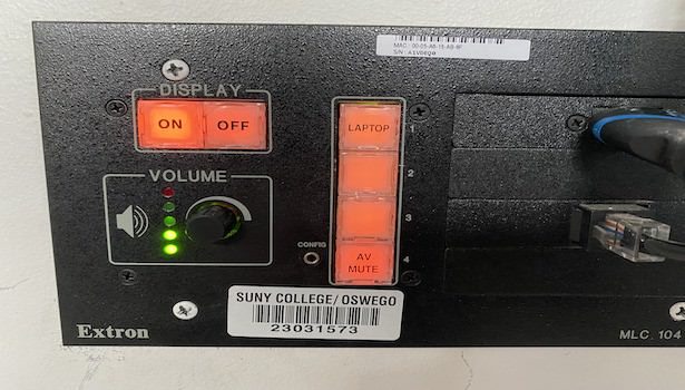 Photo of the input panel in the room showing the display option, volume and laptop selection