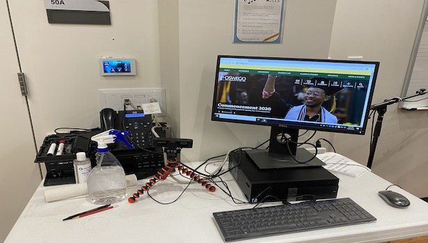 Photo of the podium computer in the classroom