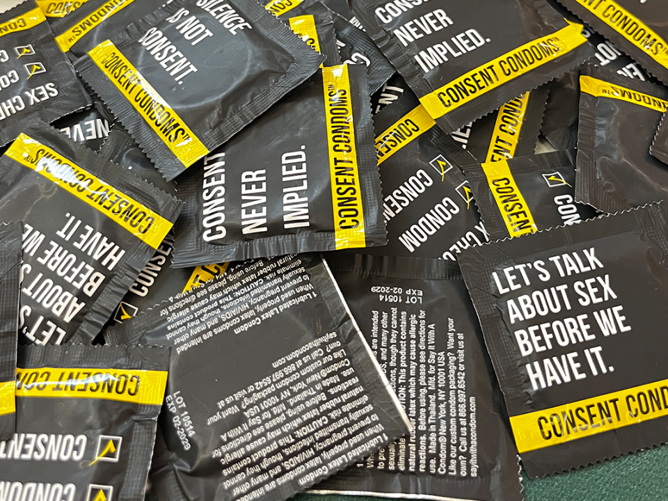 Spread of condoms on a table