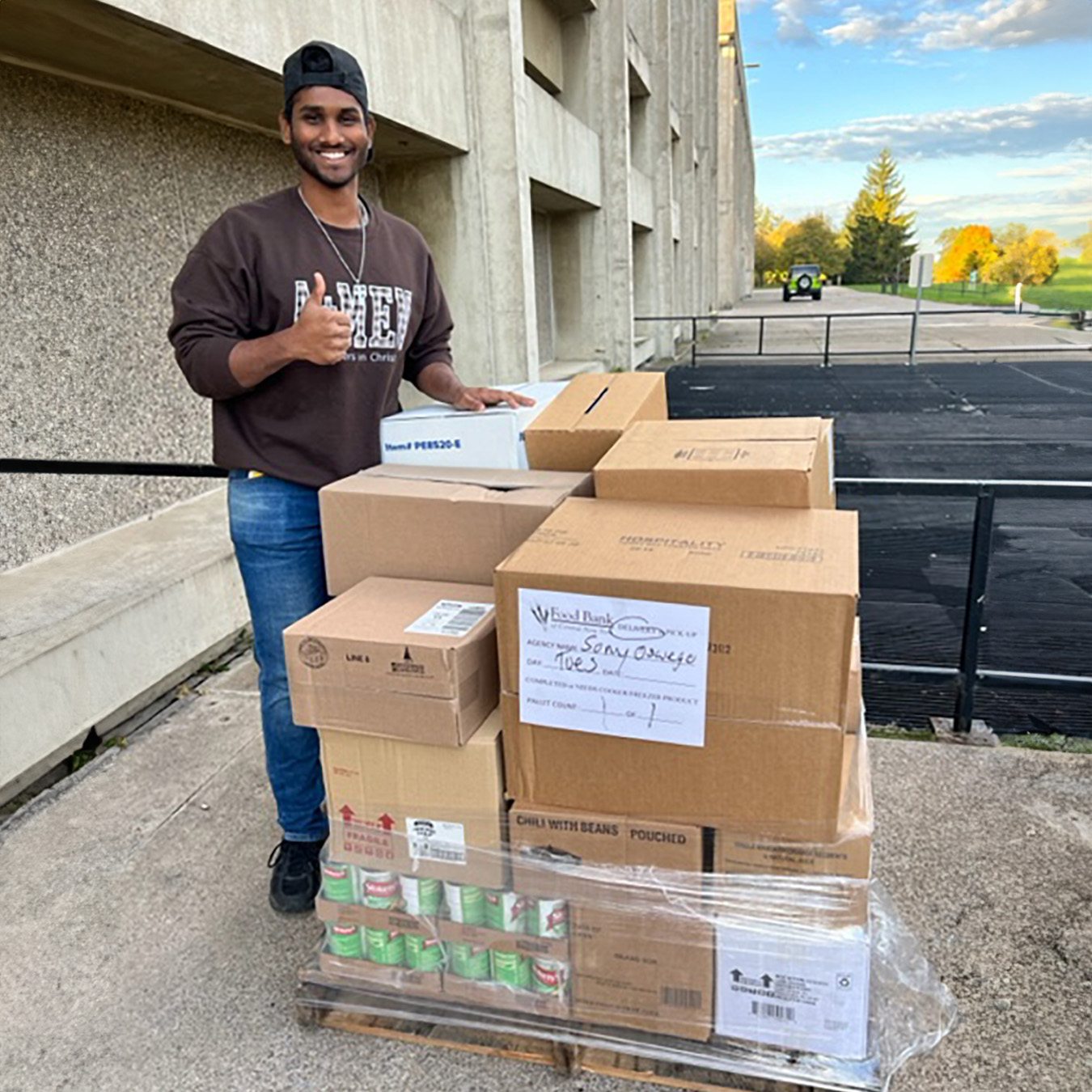 Kranthi with food bank boxes