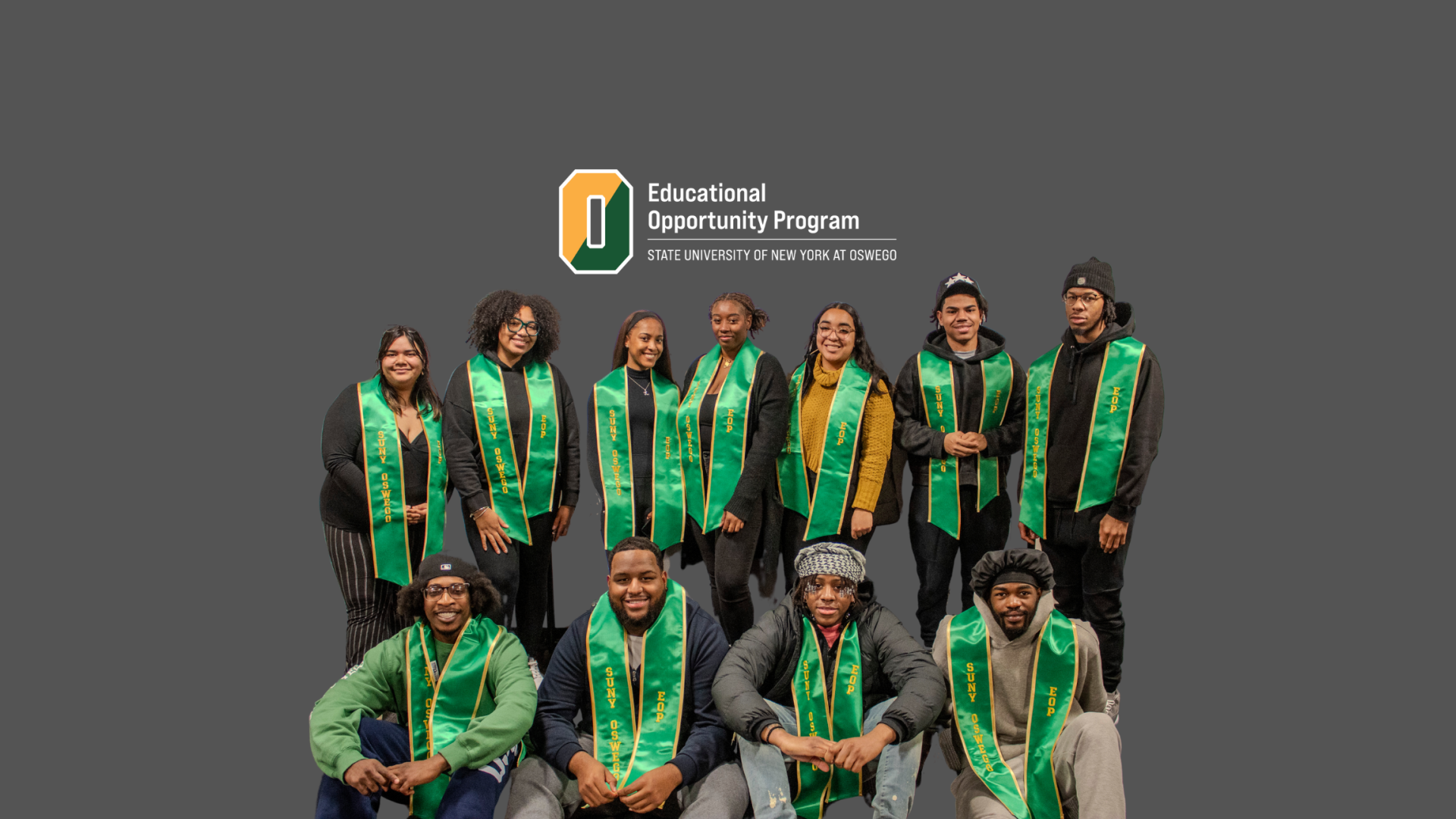 Twelve students posing with EOP stoles