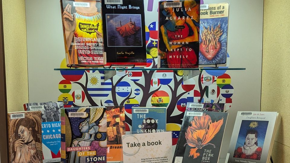 display case with books