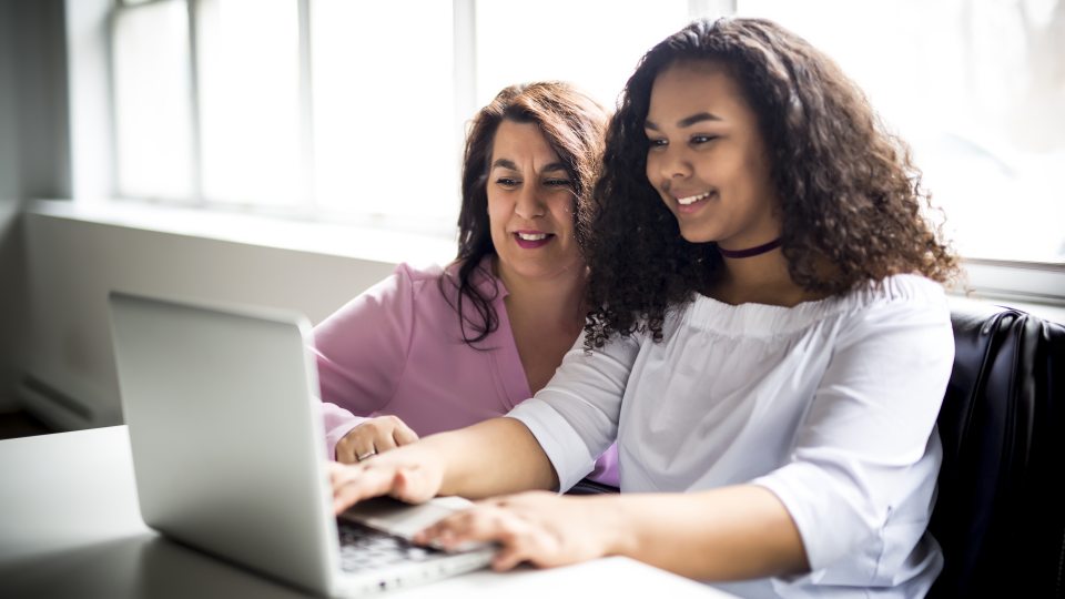 high school student on computer