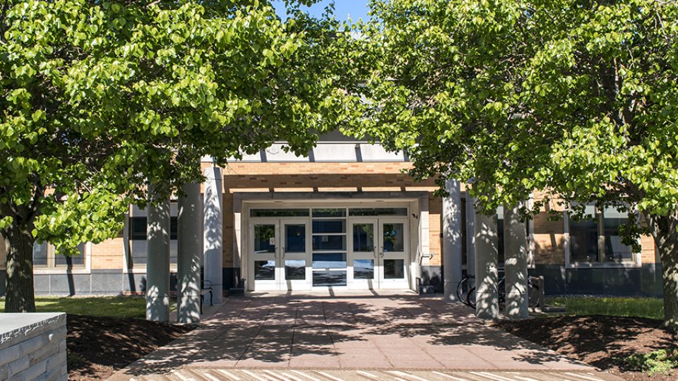 the outsside entrance to Poucher Hall
