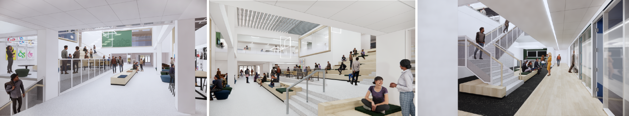 Interior rendered drawings of Hewitt Hall