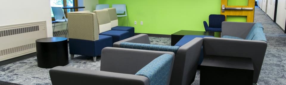 Waterbury hall student lounge seating area