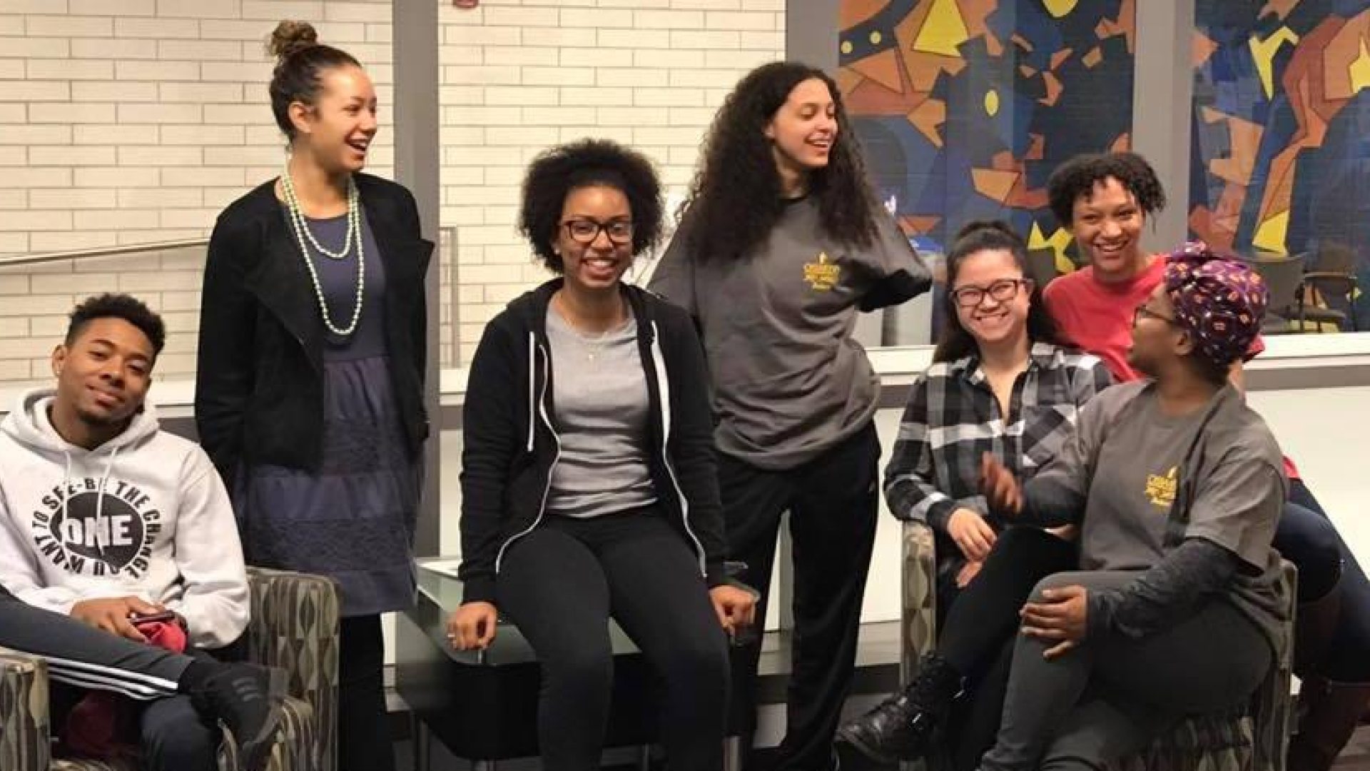 A group of people laughing together
