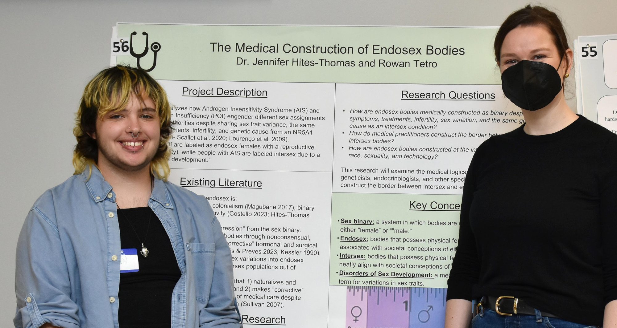 A GWS student and affiliated faculty present research poster at the Fall Scholarly and Creative Activities Symposium on the "Medical Construction of Endosex Bodies"