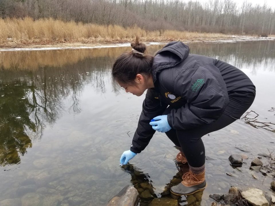 SUNY Oswego biological sciences faculty member Nicholas Sard is involved with a variety of projects related to the Great Lakes ecosystem, including sampling local waterways to look for invasive species. These projects have provided field and lab experiences for students like Sydney Waloven, who has since graduated with her biology degree and is now in a Michigan State University doctoral program.