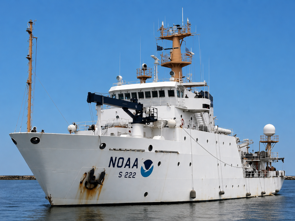 Ship NOAA Thomas Jefferson (S 222) in the water with clear blue sky