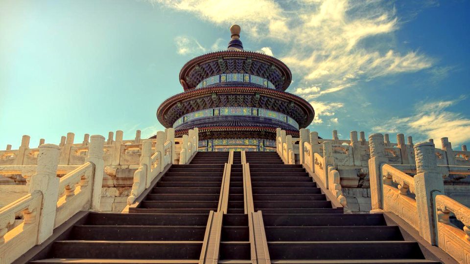 Steps leading up to a temple in Beijing, China
