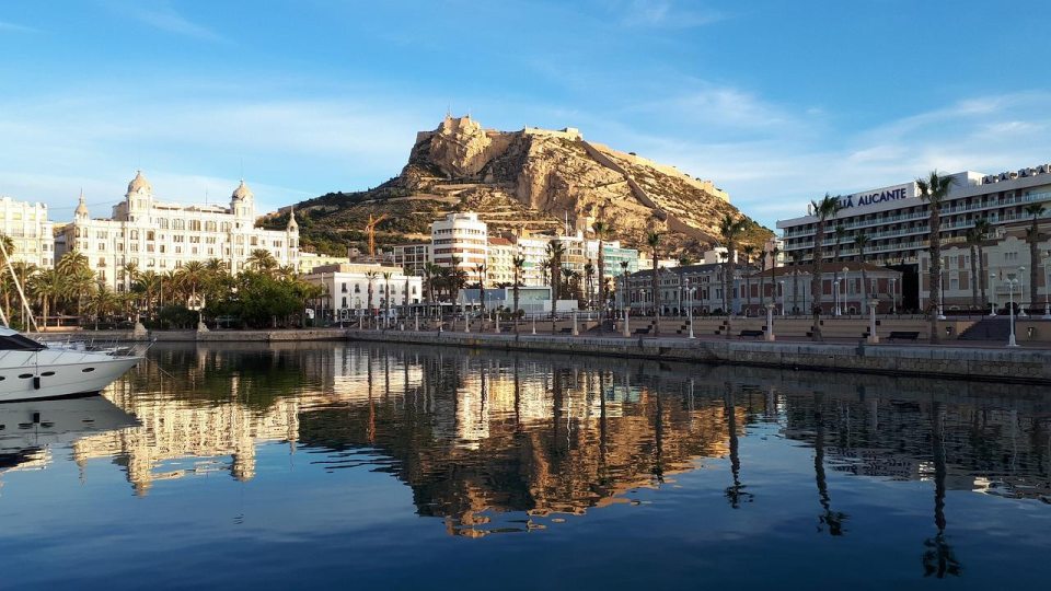 Alicante, Spain shoreline with mountians in the background