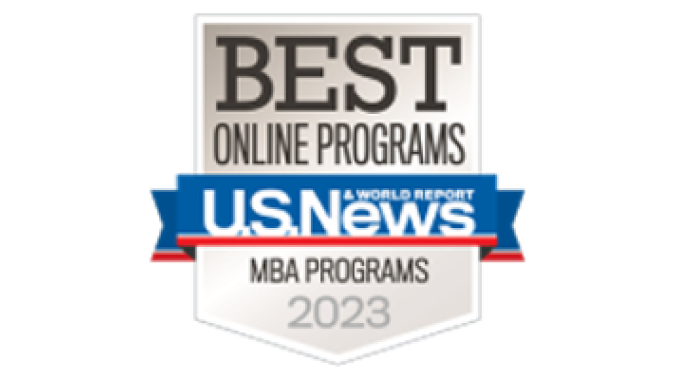 Badge for &quot;Best Online Programs, MBA Programs 2023&quot; by U.S. News &amp; World Report.