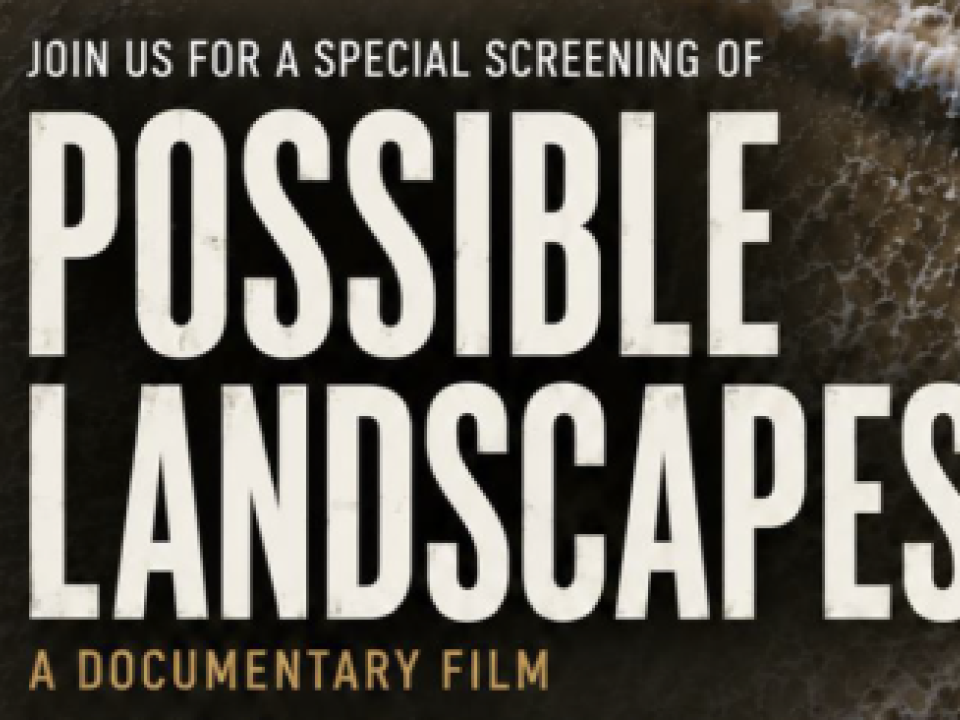 Possible Landscapes, a documentary film. An aerial view of a small motorboat on top of whitecap waves.