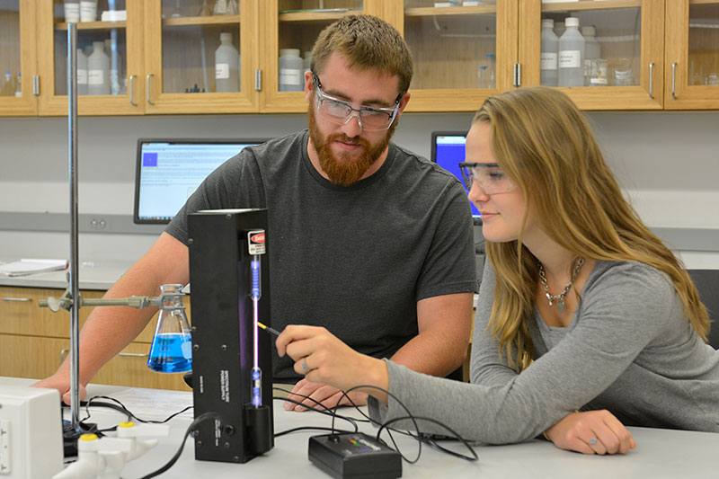 Students working in lab on chemistry project