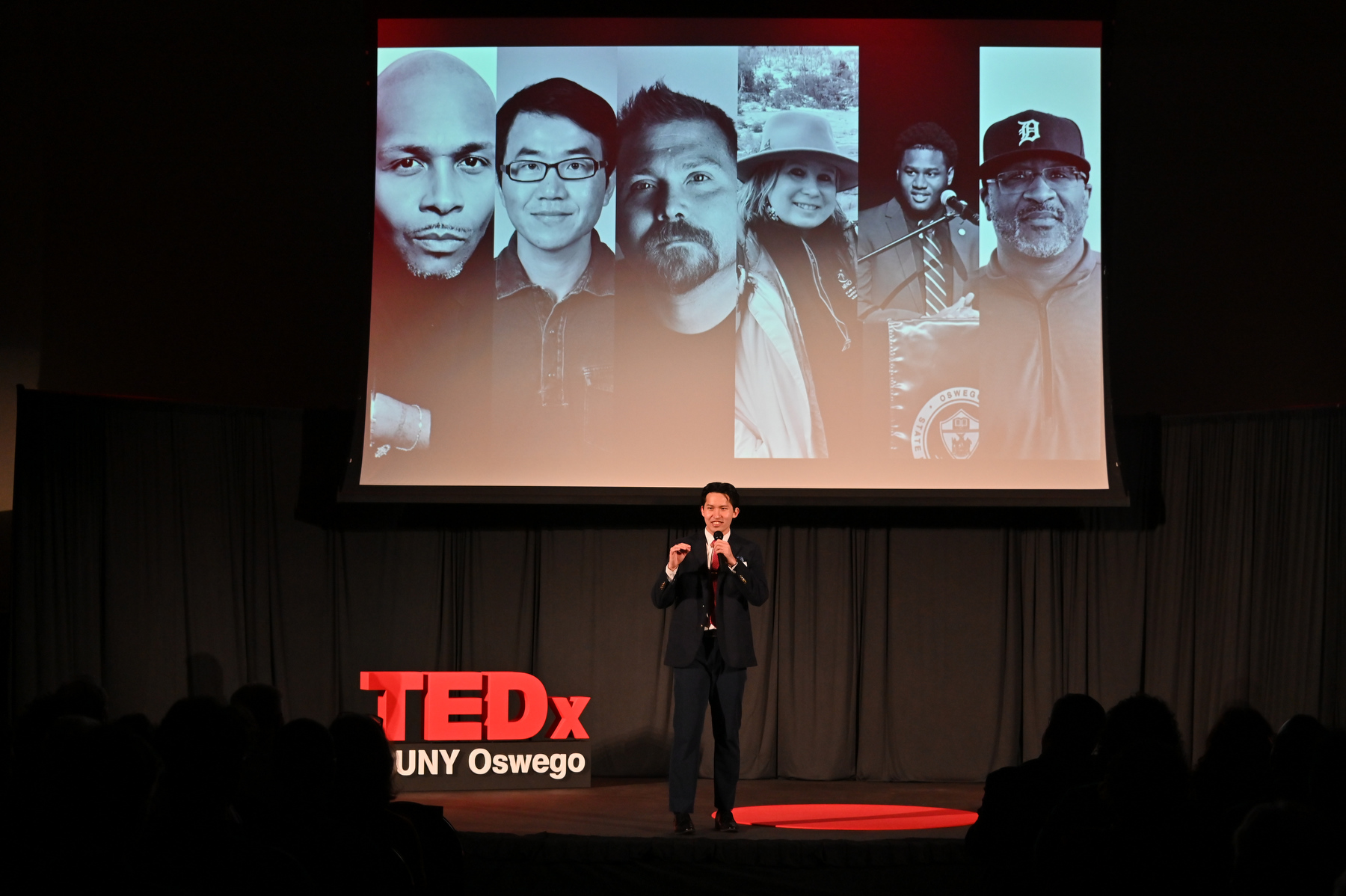 Eason Lee introduces the inaugural TEDxSUNY Oswego in April 2025, which fulfilled a lifelong dream.